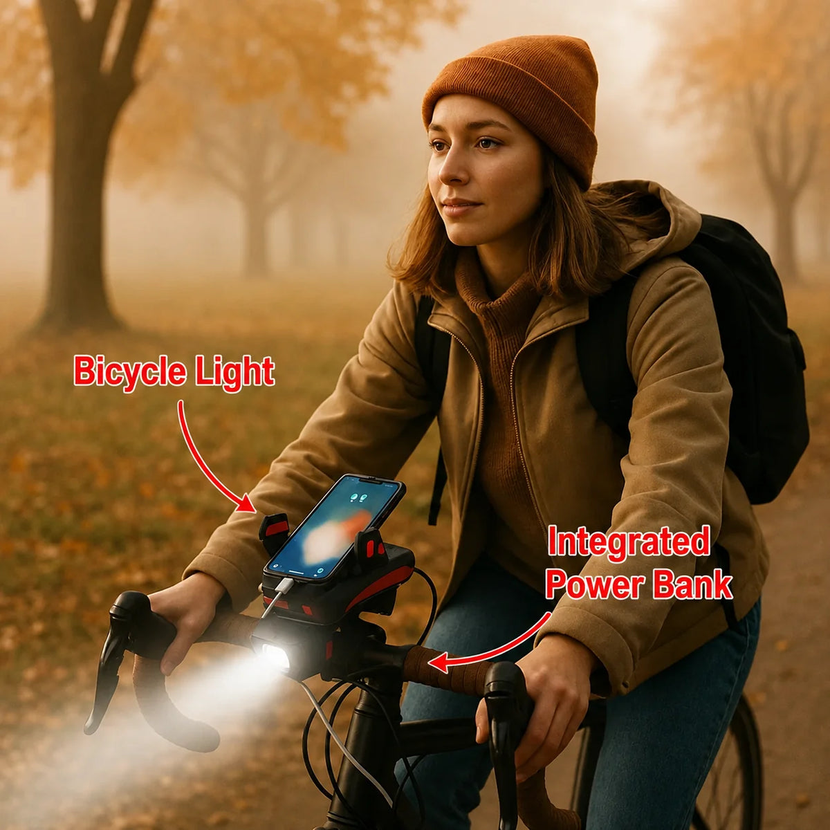 Bicycle Light Adjustable Phone Mount Power Bank & Horn