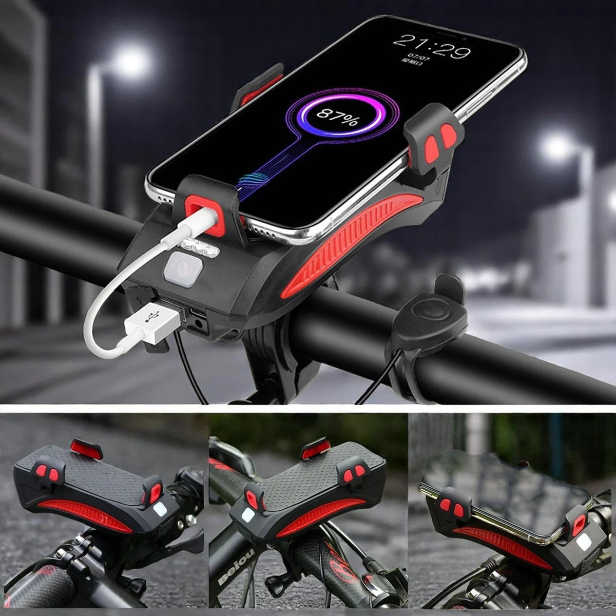 Bicycle Light Adjustable Phone Mount Power Bank & Horn