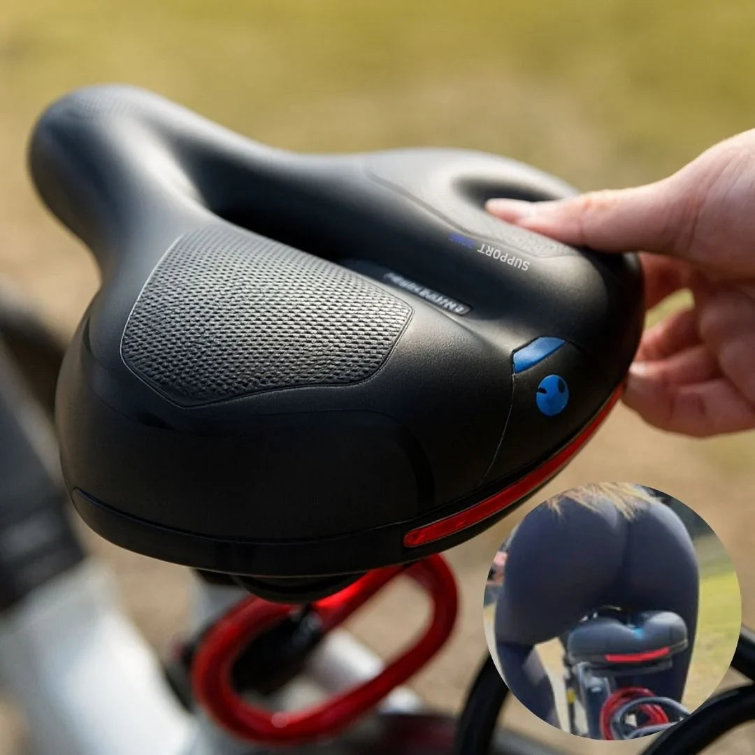 Bicycle Saddle Wide Padded Shock-Absorbing LED Taillight