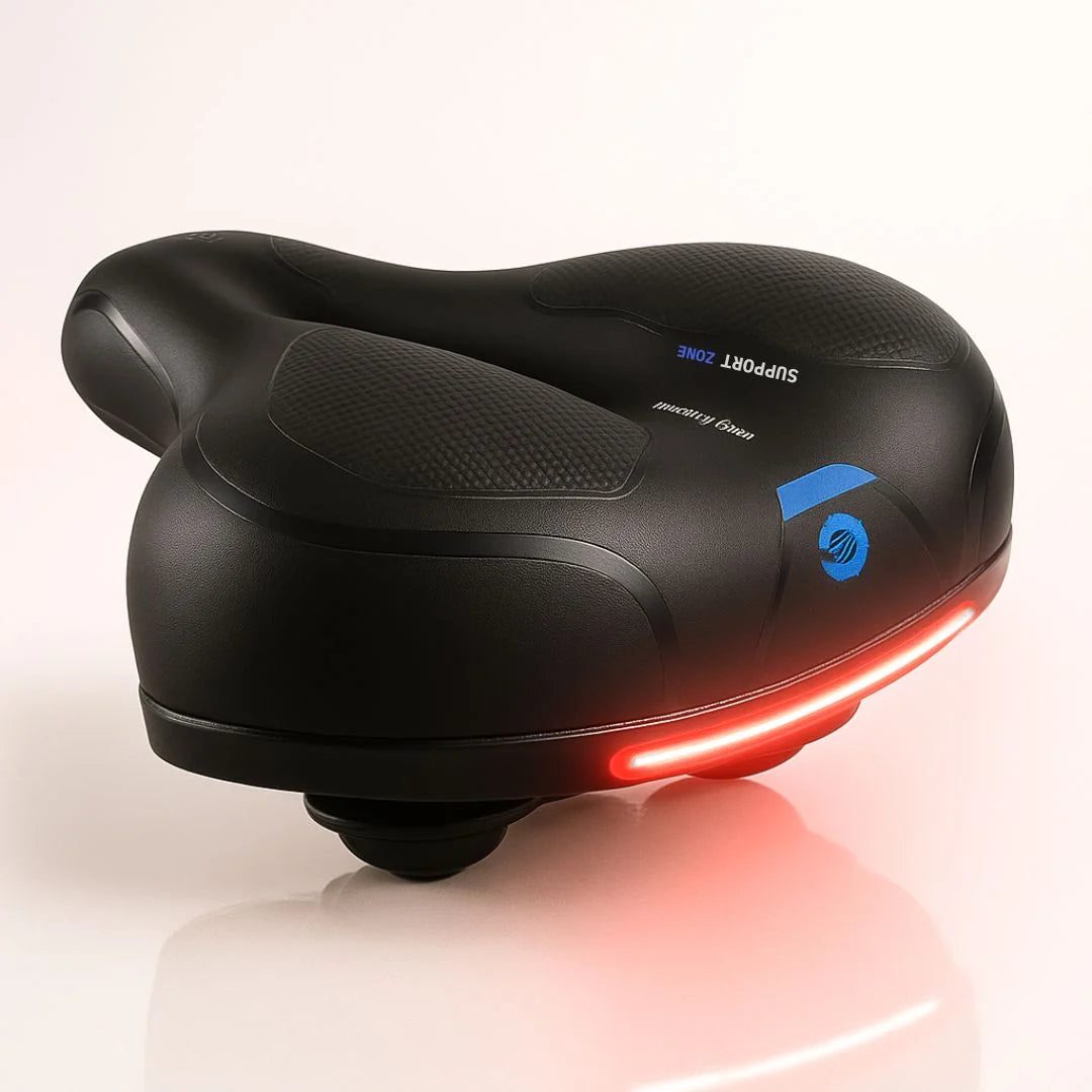 Bicycle Saddle Wide Padded Shock-Absorbing LED Taillight