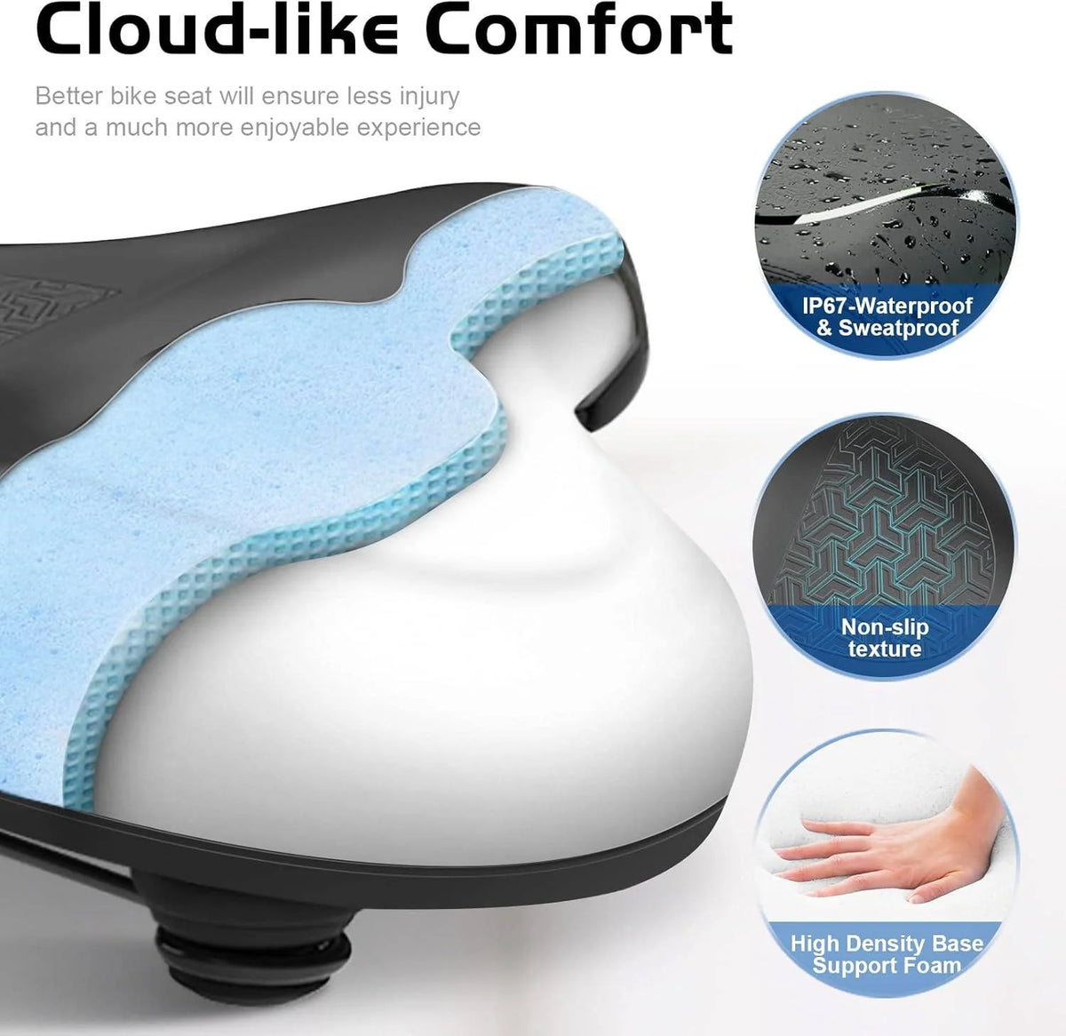 Bicycle Seat Cushion Memory Foam Gel Dual Shock Springs