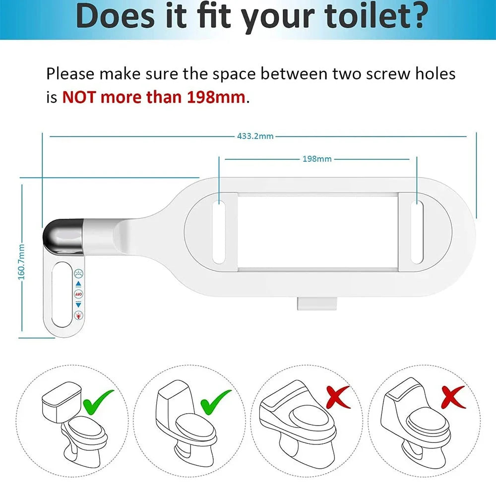 Bidet Attachment Dual Nozzle Adjustable Water Pressure Ultra-Thin Profile