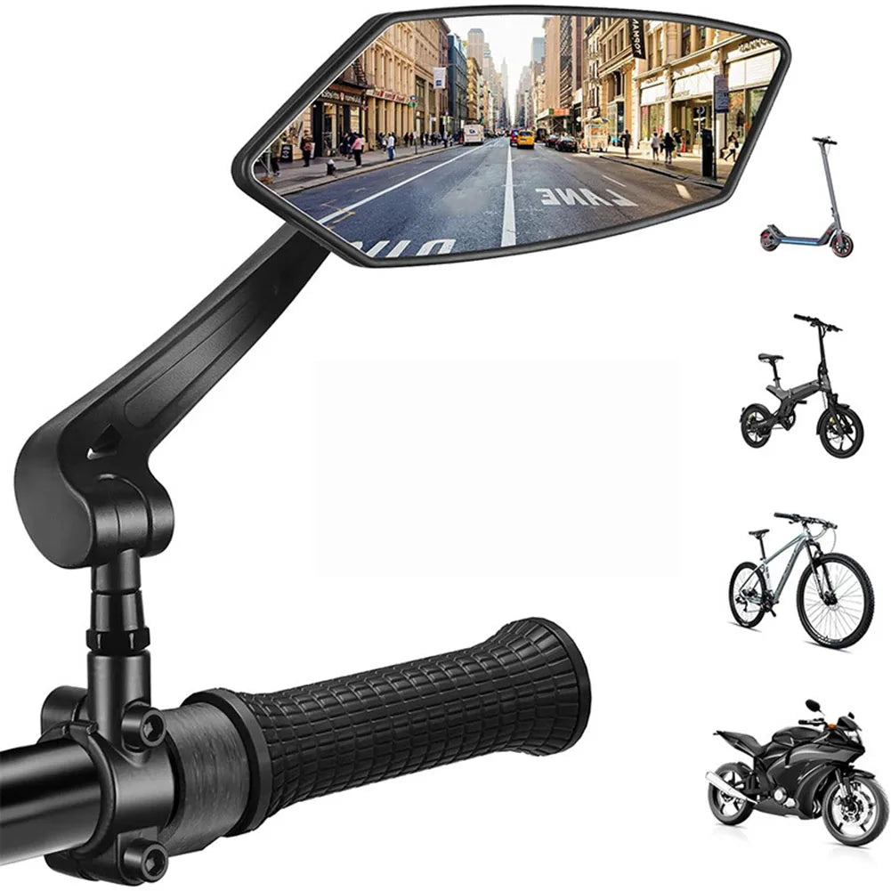 Bike Handlebar Mirror HD Glass 360Β° Adjustable Foldable
