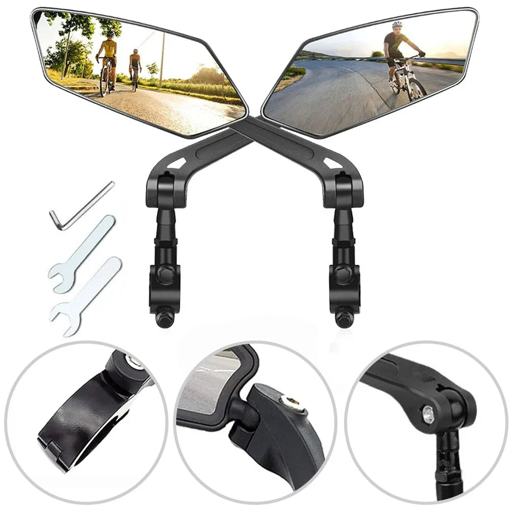 Bike Handlebar Mirror HD Glass 360° Adjustable Foldable