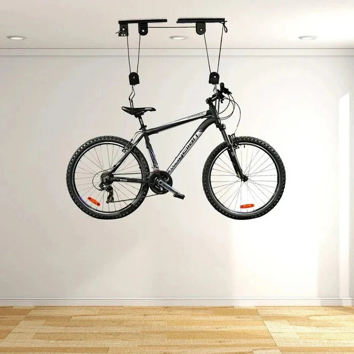 Bike Hoist Ceiling-Mounted 132 lb Capacity Locking Pulley System
