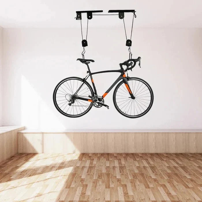 Bike Hoist Ceiling-Mounted 132 lb Capacity Locking Pulley System