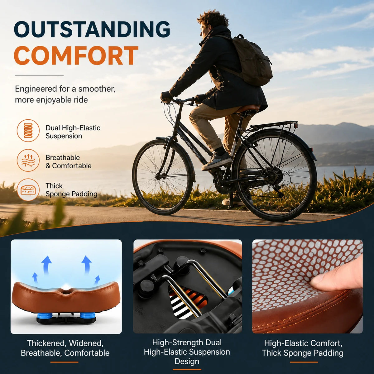 Bike Saddle Noseless Extra Wide Dual-Spring