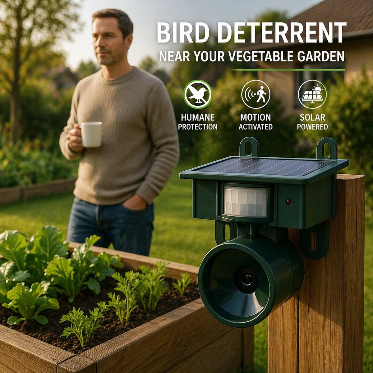 Bird Deterrent Solar-Powered Motion Sensor Natural Predator Calls