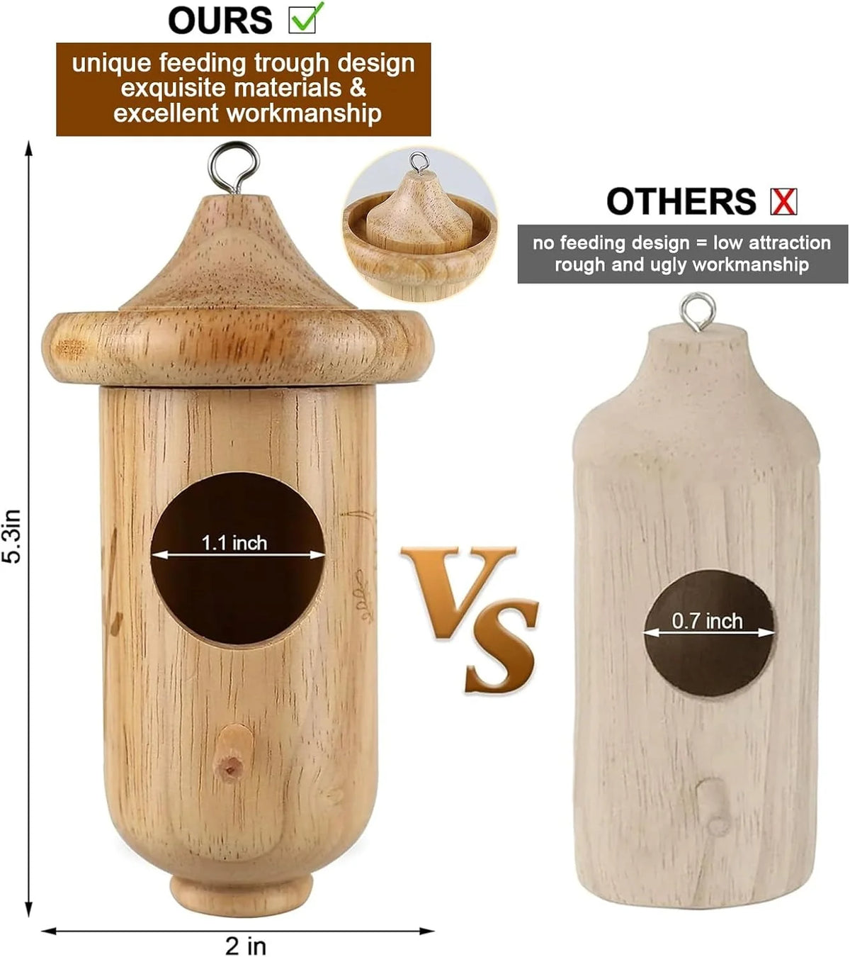 Bird House Pine Wood Hinged Roof Set of 3