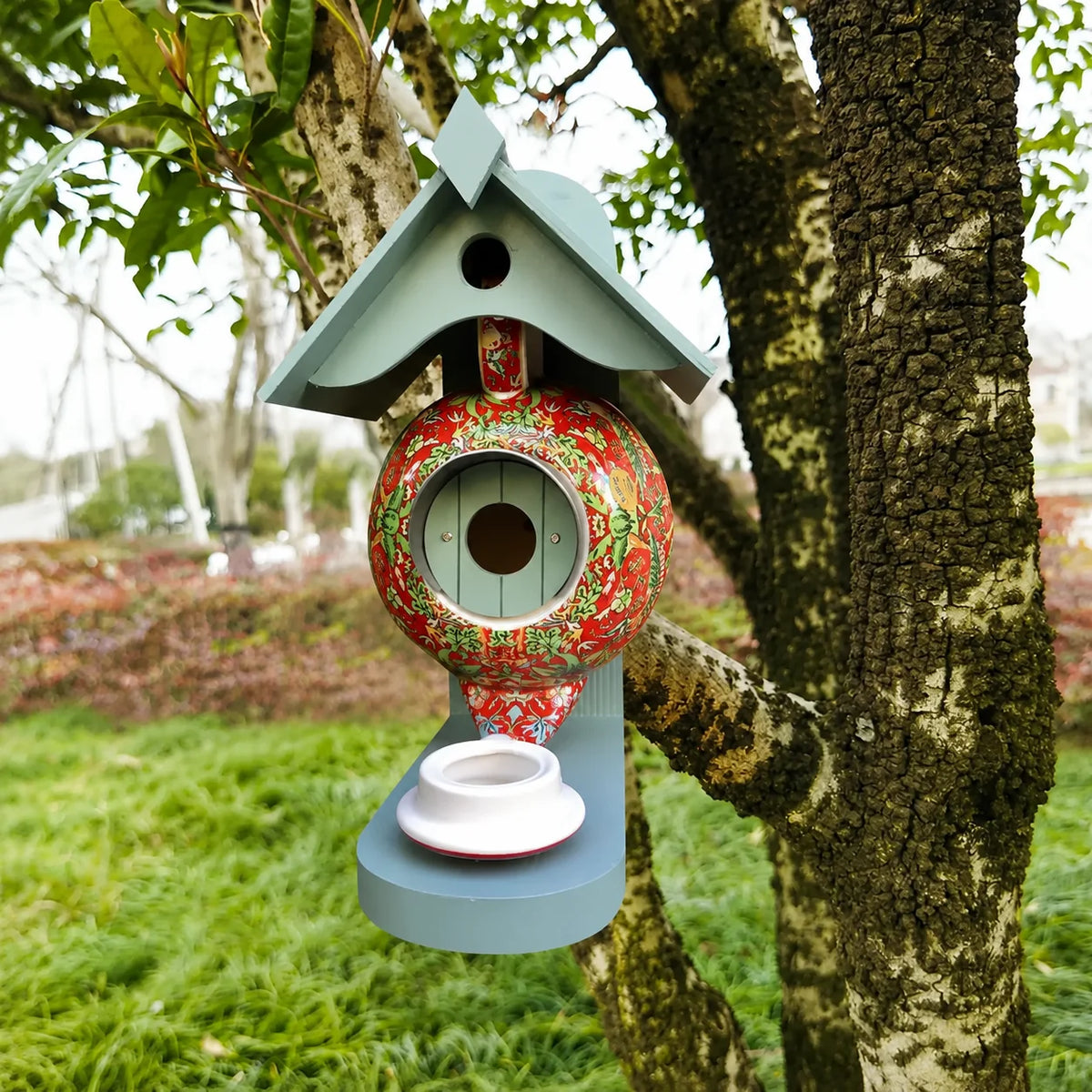 Birdhouse Hand-Painted Teapot Design UV-Resistant Resin