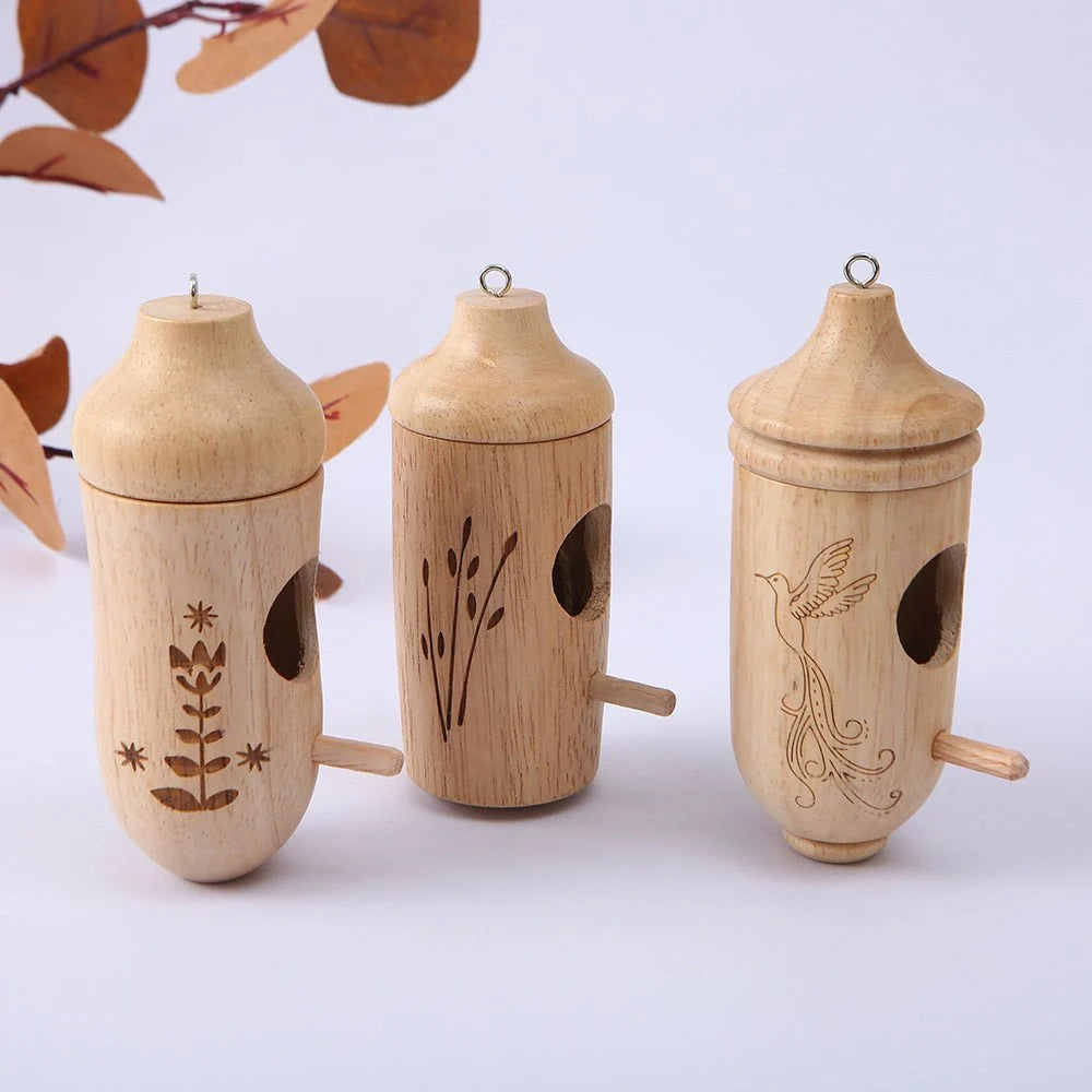 Birdhouse Set Natural Wood Engraved Set of 3