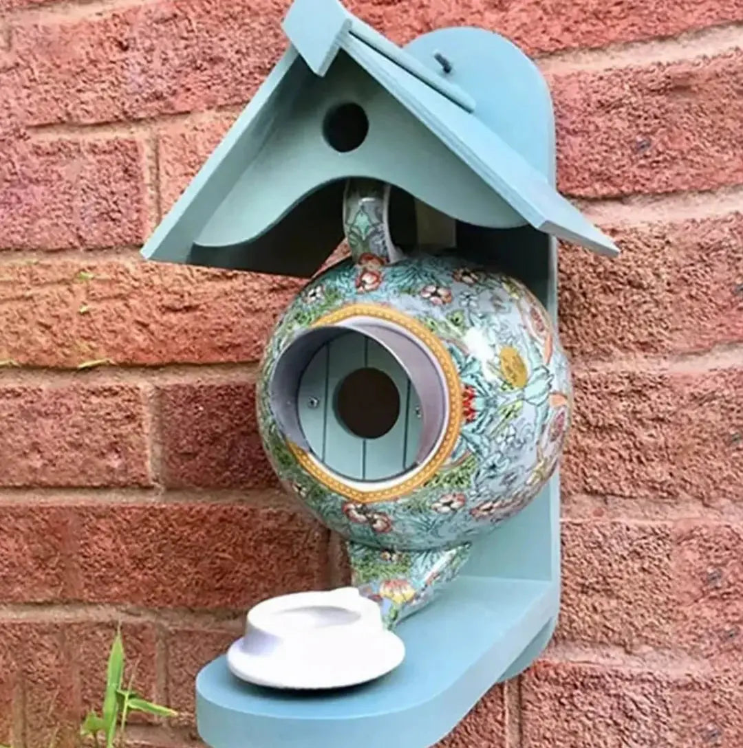 Birdhouse Teapot Design Hand-Painted UV & Frost-Resistant Resin