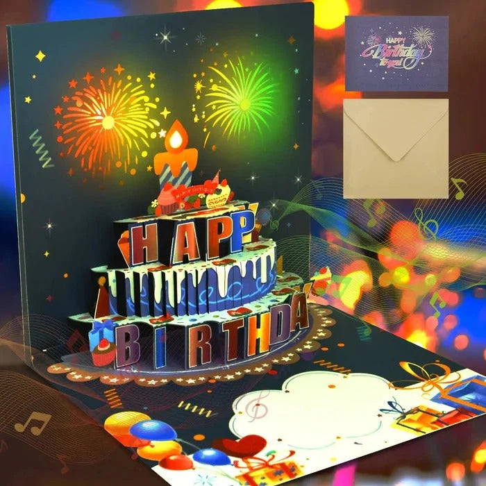 Birthday Card 3D Pop-Up Cake LED Lights