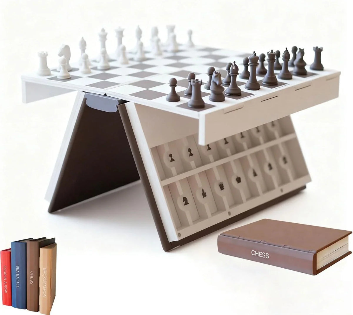 Board Game Set Four Classic Games Foldable Magnetic Closure