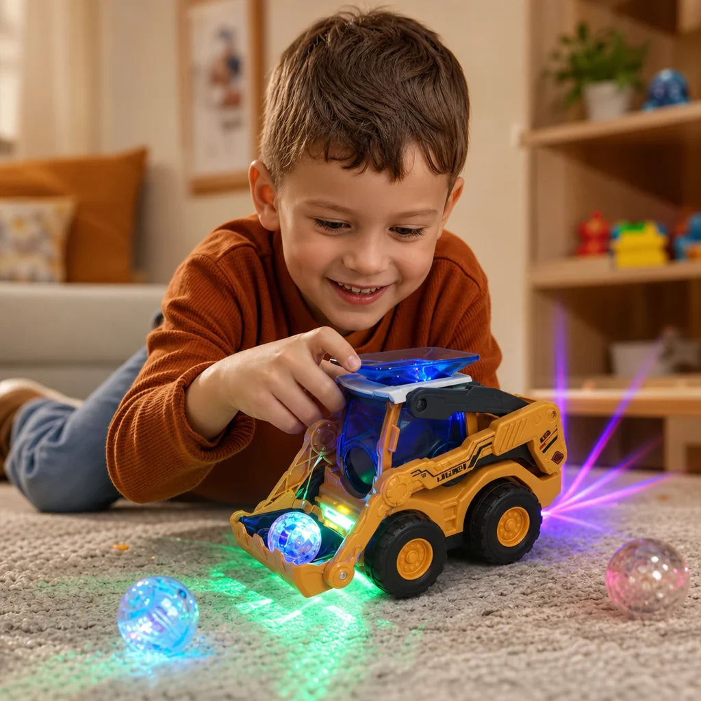 Bulldozer Toy Ball Launcher & Light-Up Lights