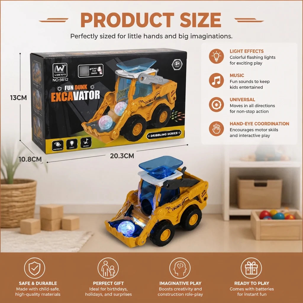 Bulldozer Toy Ball Launcher & Light-Up Lights