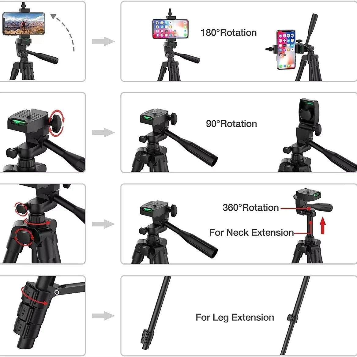 Camera Tripod Adjustable Height Wireless Remote Foldable Design
