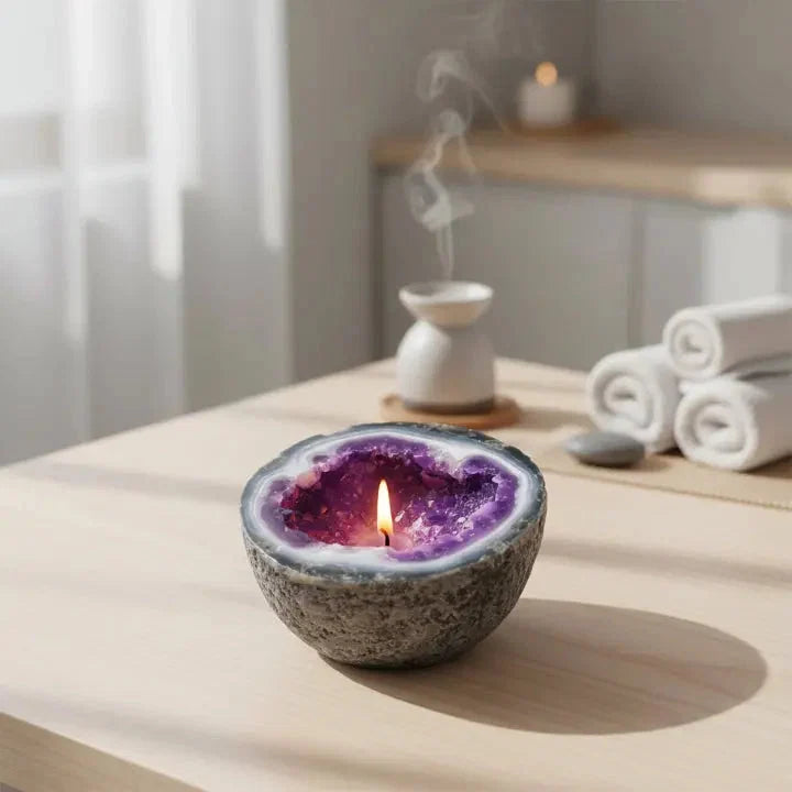 Candle Crystal Geode Bowl Natural Wax & Even Flame