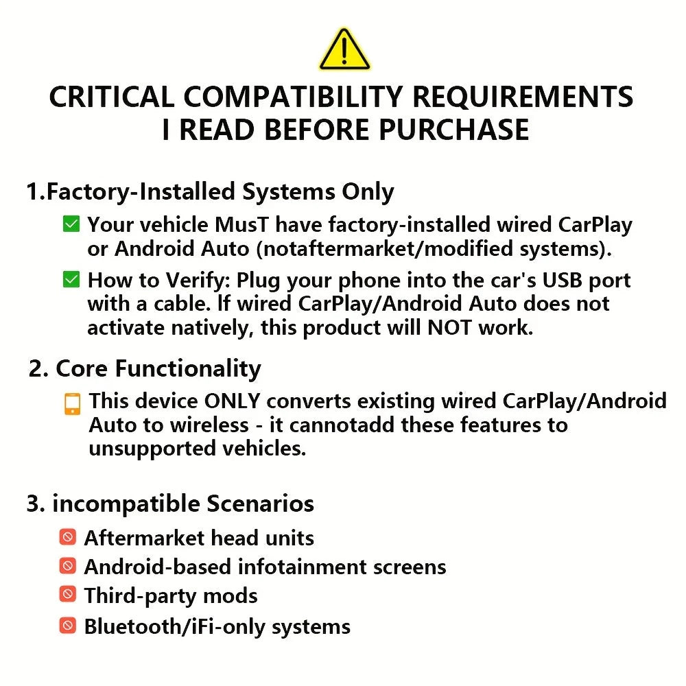 Car Adapter Wireless Plug & Play Auto Pairing