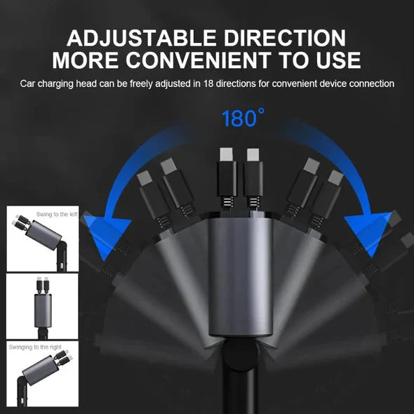 Car Charger Dual Retractable Cables 4 Charging Ports