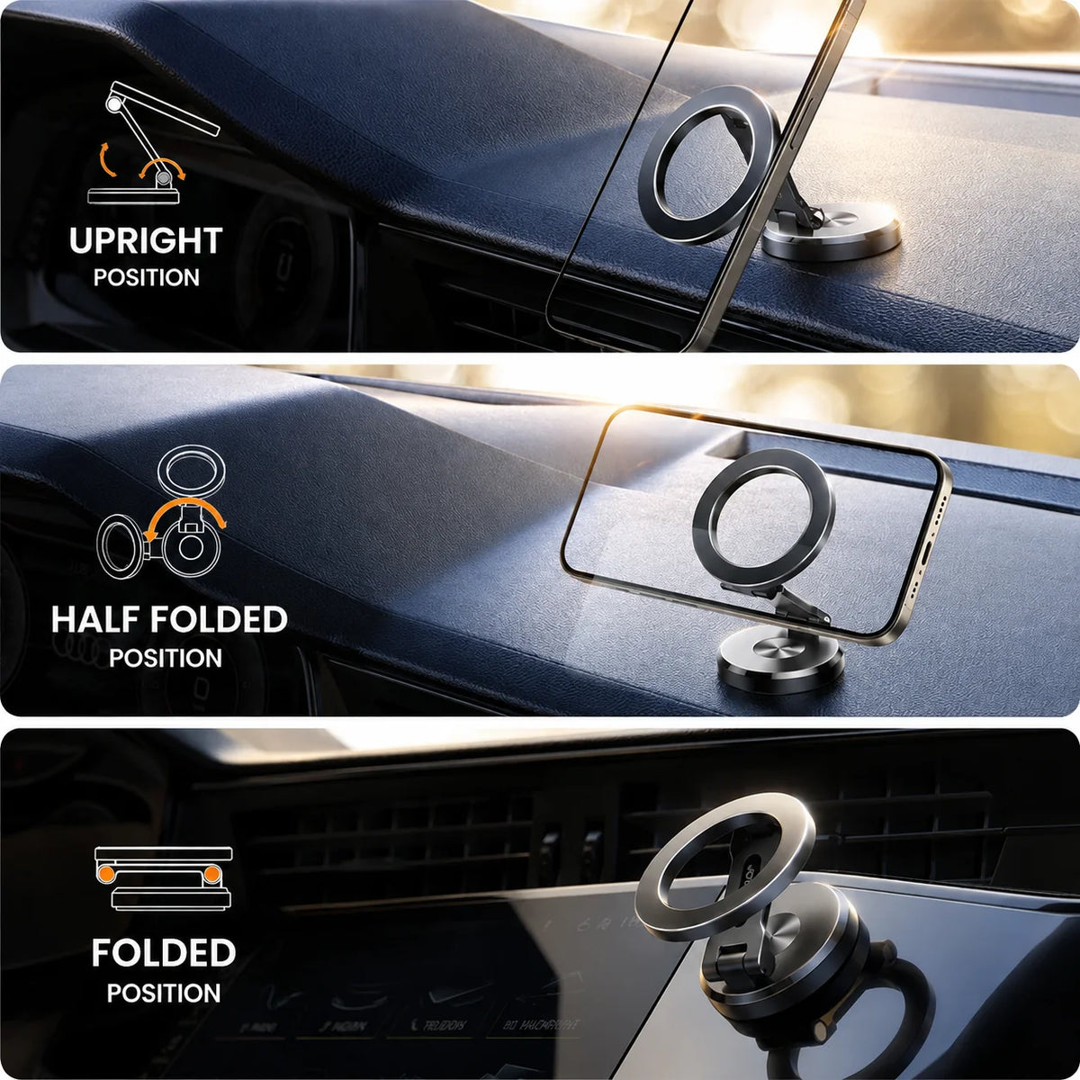 Car Phone Mount Magnetic Hold 360° Rotatable Foldable Arm
