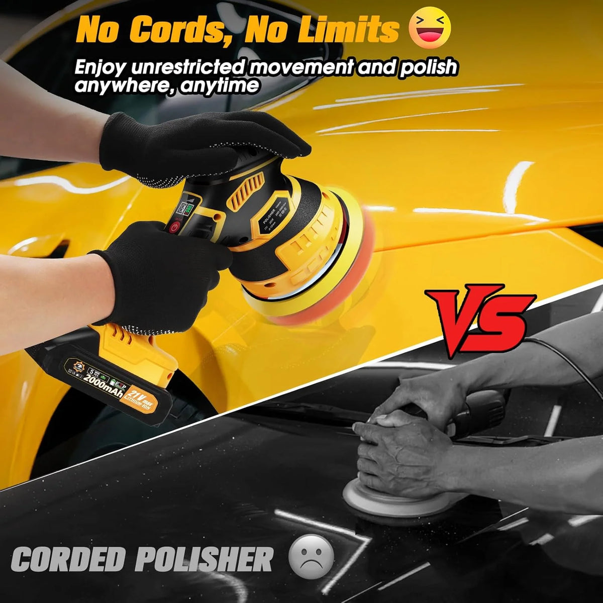 Car Polisher Cordless Orbital Variable Speed With Foam Pads