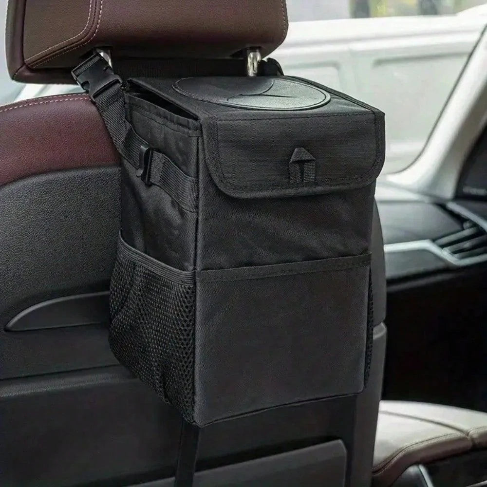 Car Trash Bin Collapsible Waterproof Interior Secure Lid