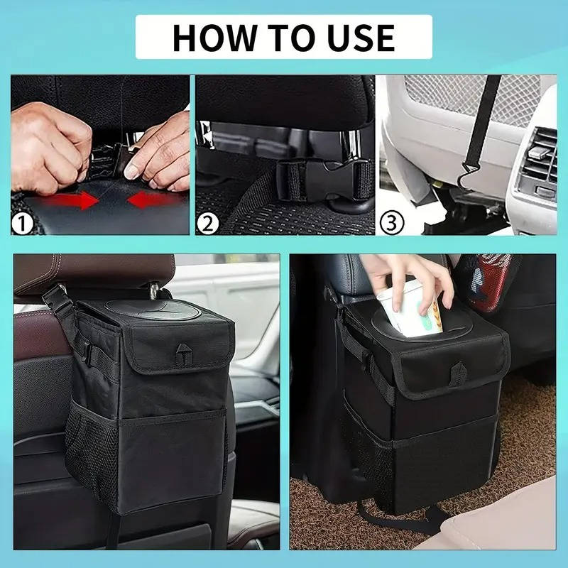 Car Trash Can Leakproof Lining & Concealing Lid