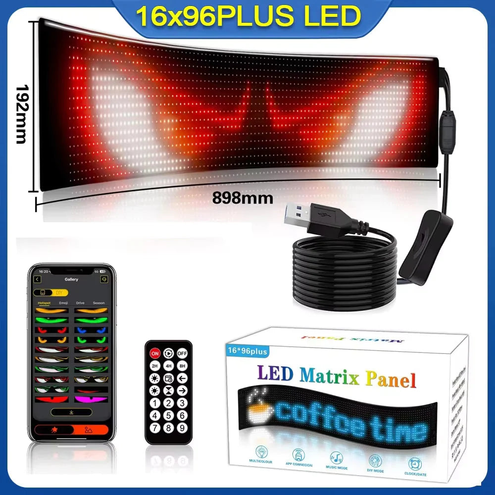 Car Windshield LED Display RGB App & Remote Control