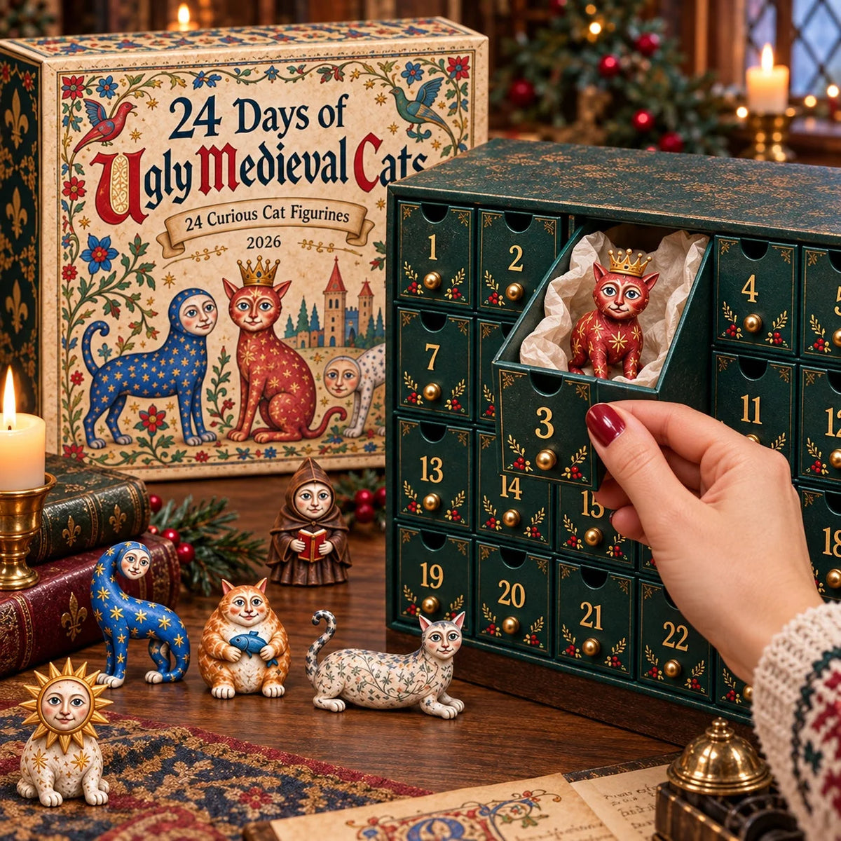 Cat Advent Calendar 24 Acrylic Medieval Ornaments