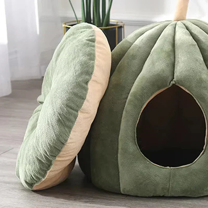 Cat Bed Pumpkin Shape Heat Retaining Washable