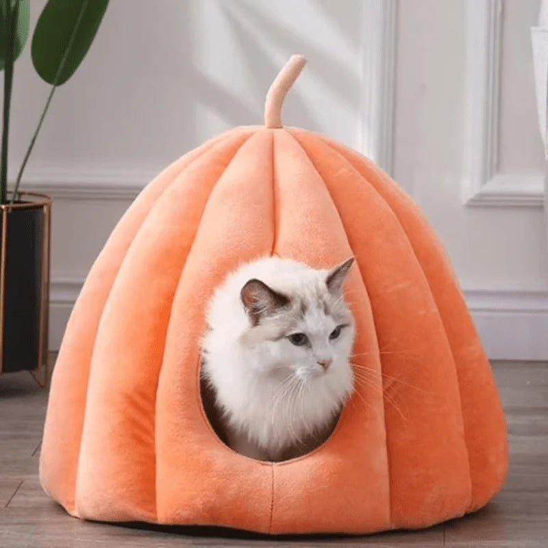 Cat Bed Pumpkin Shape Heat Retaining Washable