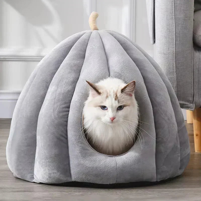 Cat Bed Pumpkin Shape Heat Retaining Washable