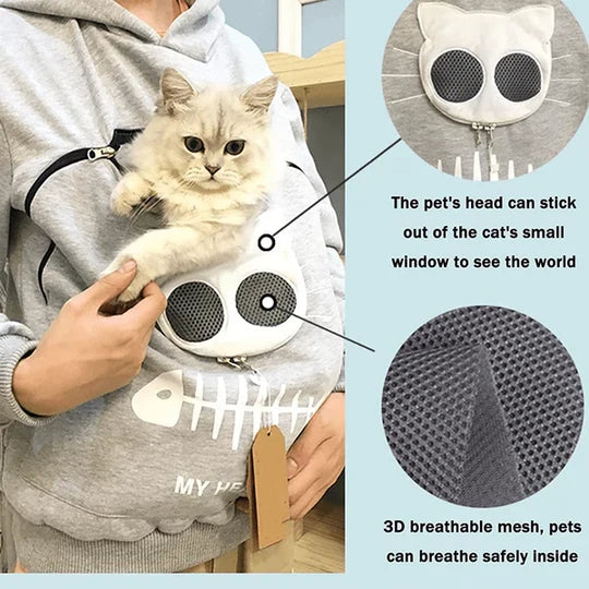 Cat Cuddle Hoodie Breathable Fleece Front Pouch