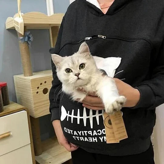 Cat Cuddle Hoodie Breathable Fleece Front Pouch