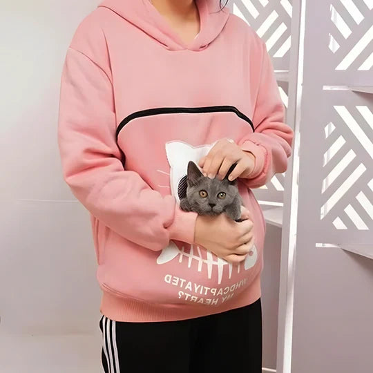 Cat Cuddle Hoodie Breathable Fleece Front Pouch