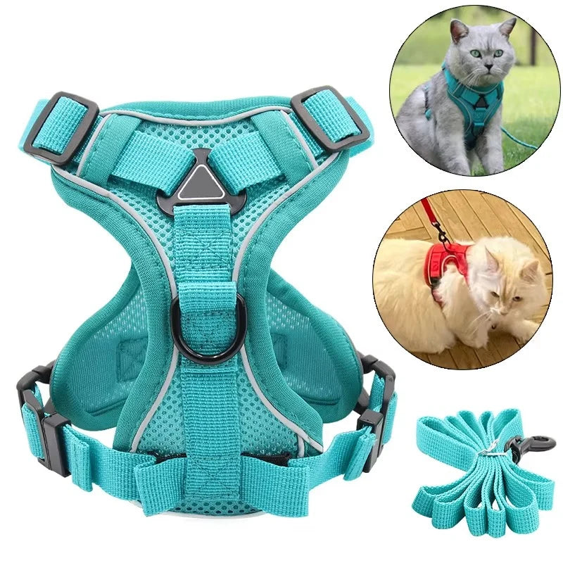 Cat Harness & Leash Set Adjustable Vest Reflective Mesh
