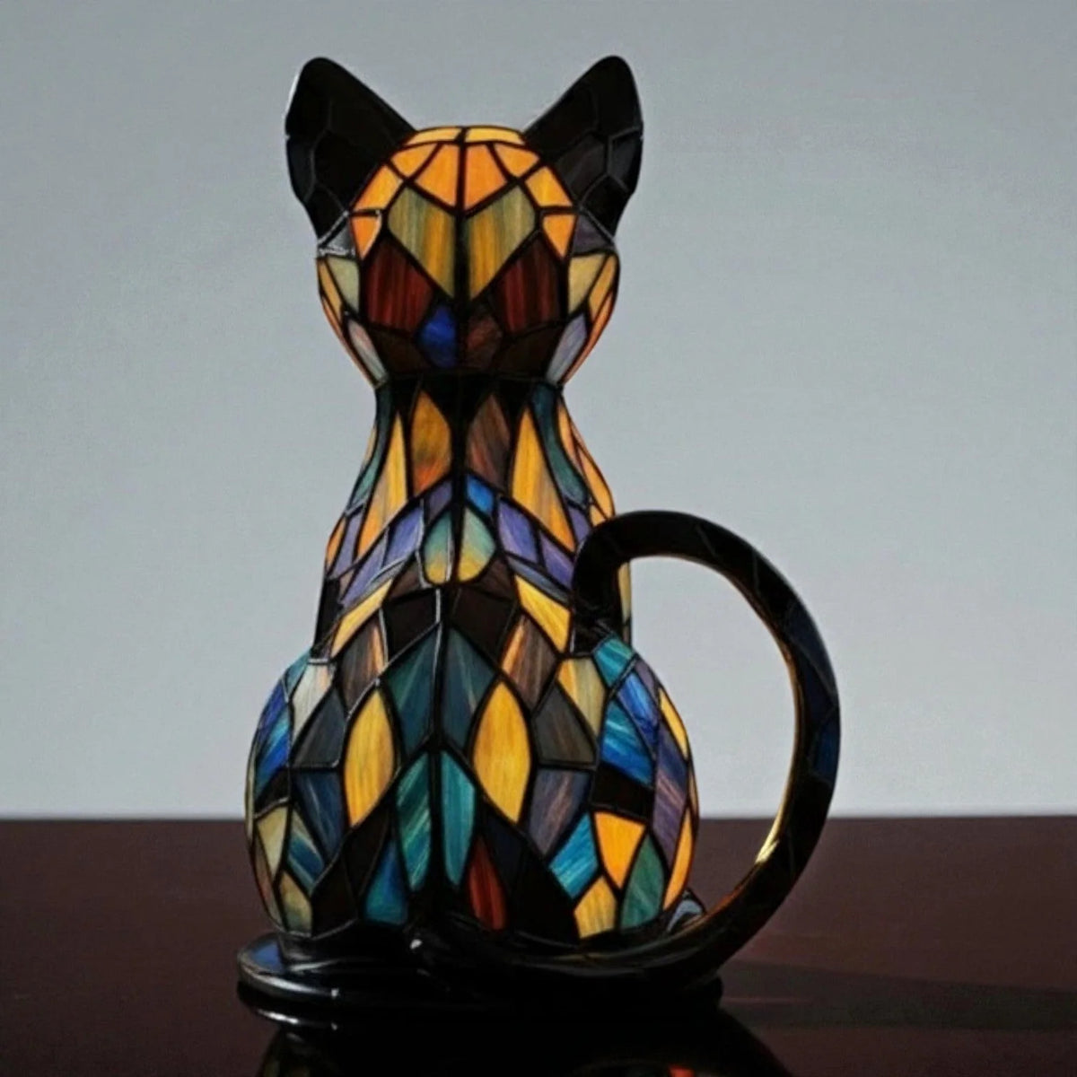 Cat Lamp Handmade Resin Warm White LED Light