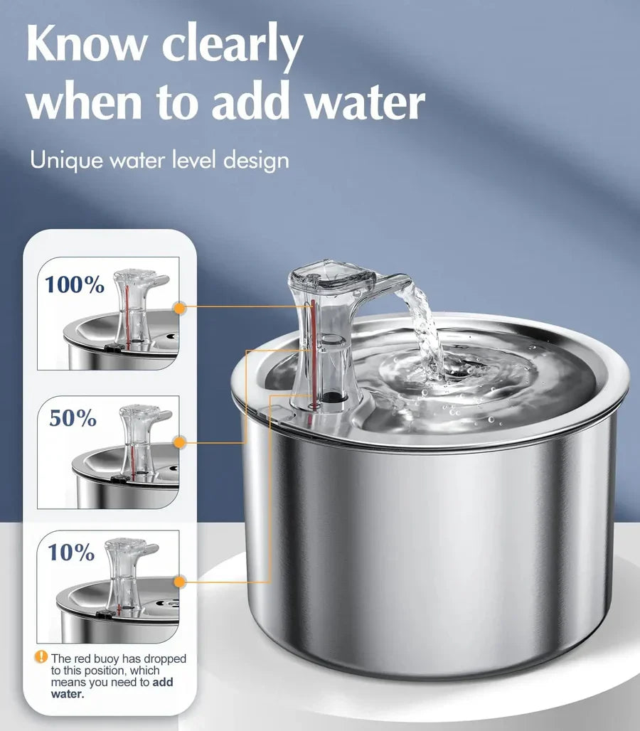 Cat Water Fountain Stainless Steel Four-Layer Filtration 2.1 Quart Capacity
