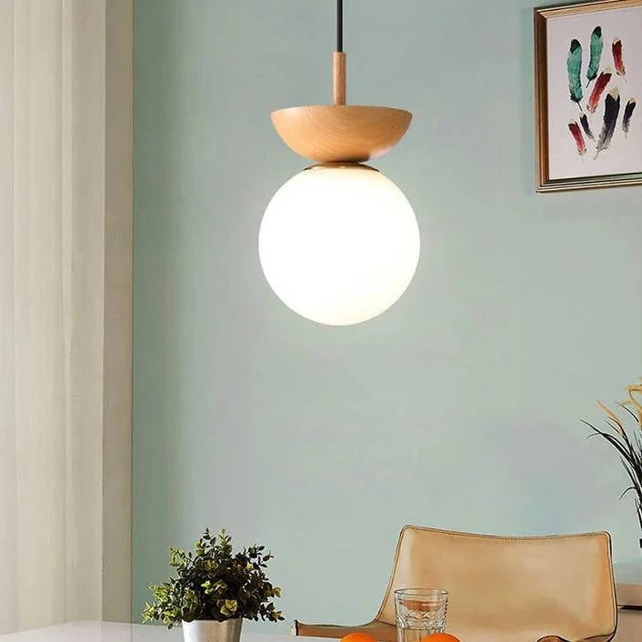 Ceiling Light Glass Globe & Wood-Grain Finish 3-Color Changeable