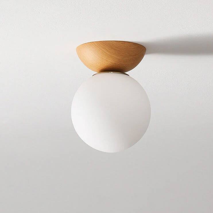 Ceiling Light Glass Globe & Wood-Grain Finish 3-Color Changeable