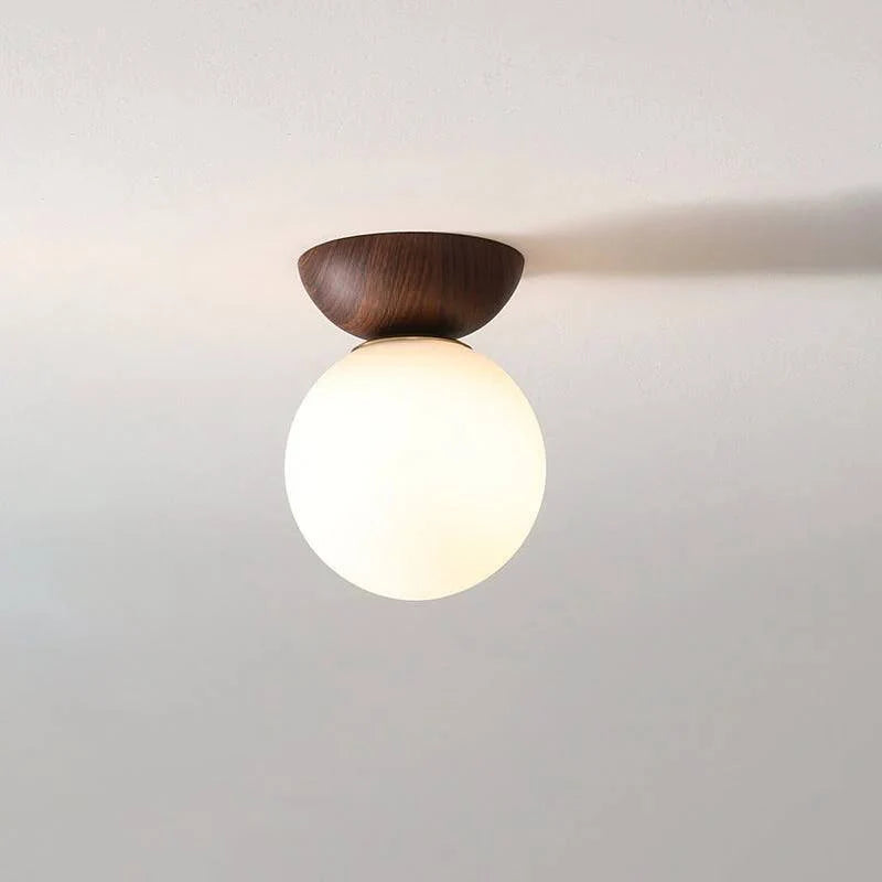 Ceiling Light Glass Globe & Wood-Grain Finish 3-Color Changeable