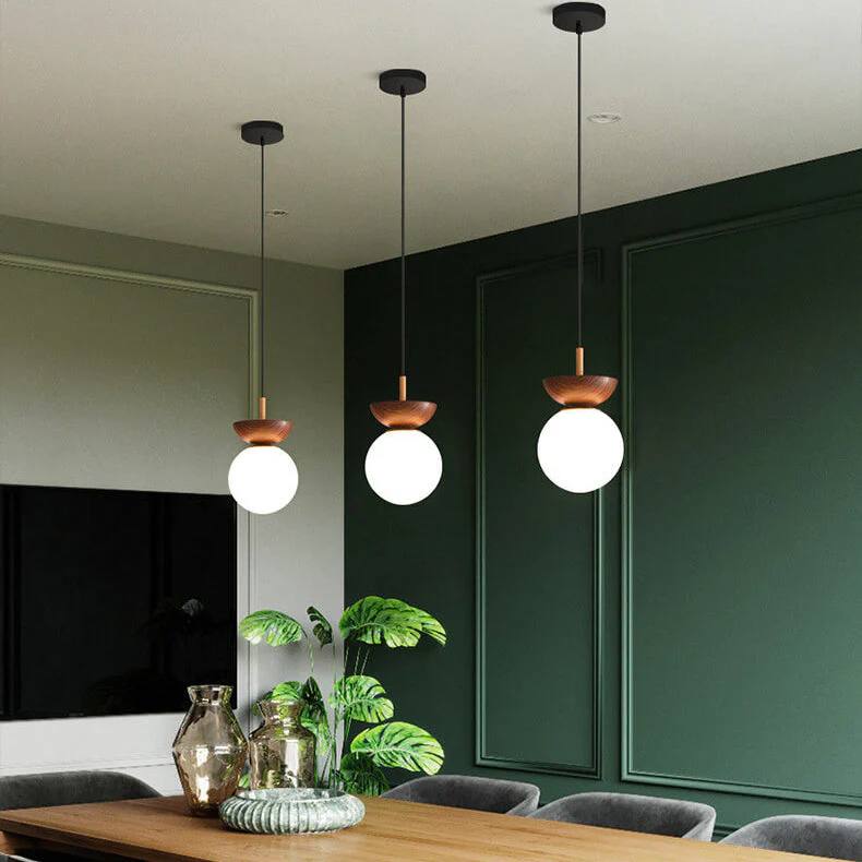 Ceiling Light Glass Globe & Wood-Grain Finish 3-Color Changeable