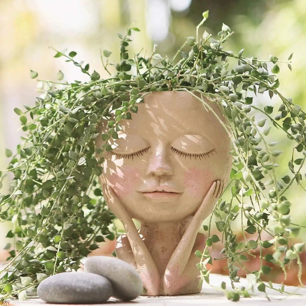 Ceramic Planter Sculpted Face Compact Size for Small Plants