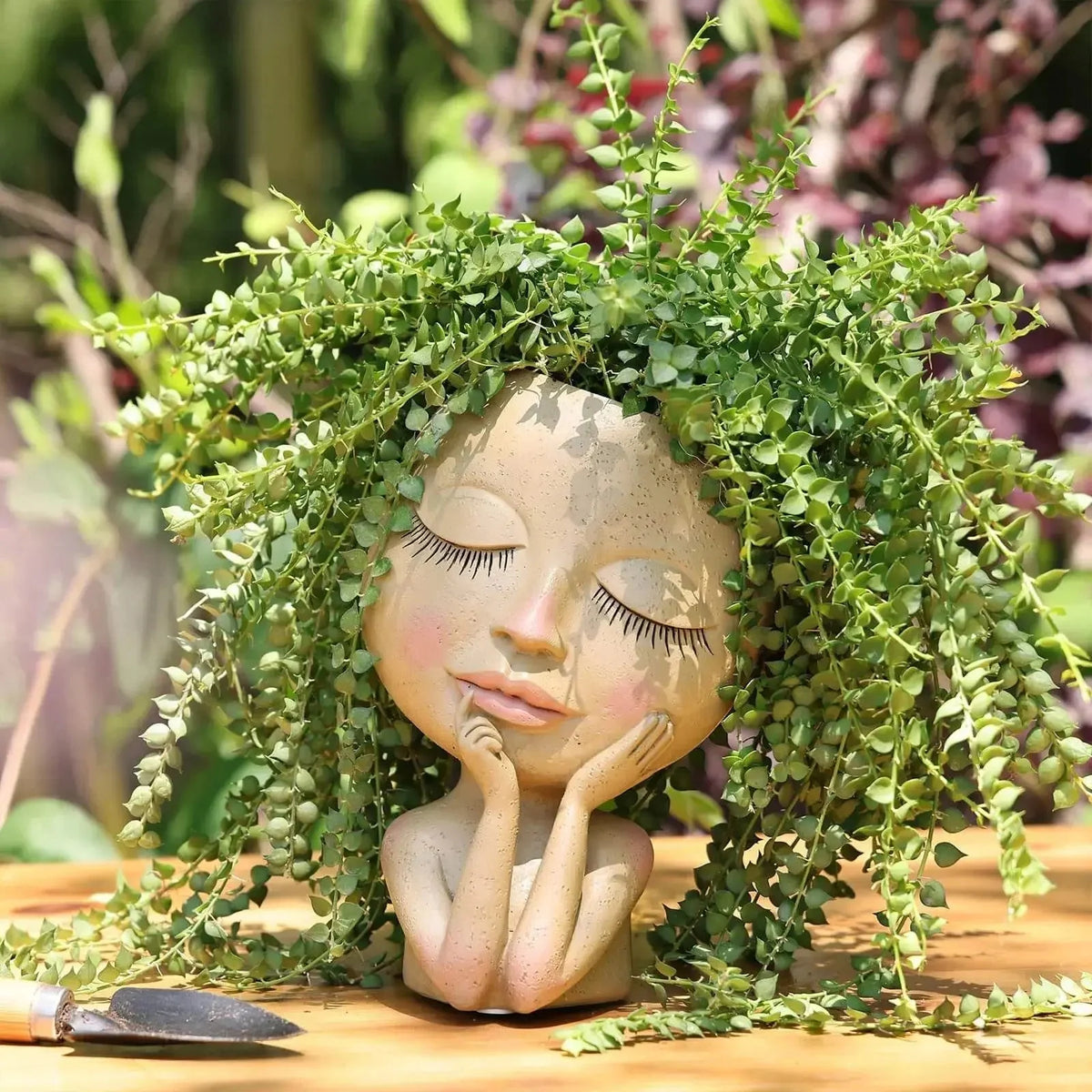 Ceramic Planter Sculpted Face Compact Size for Small Plants