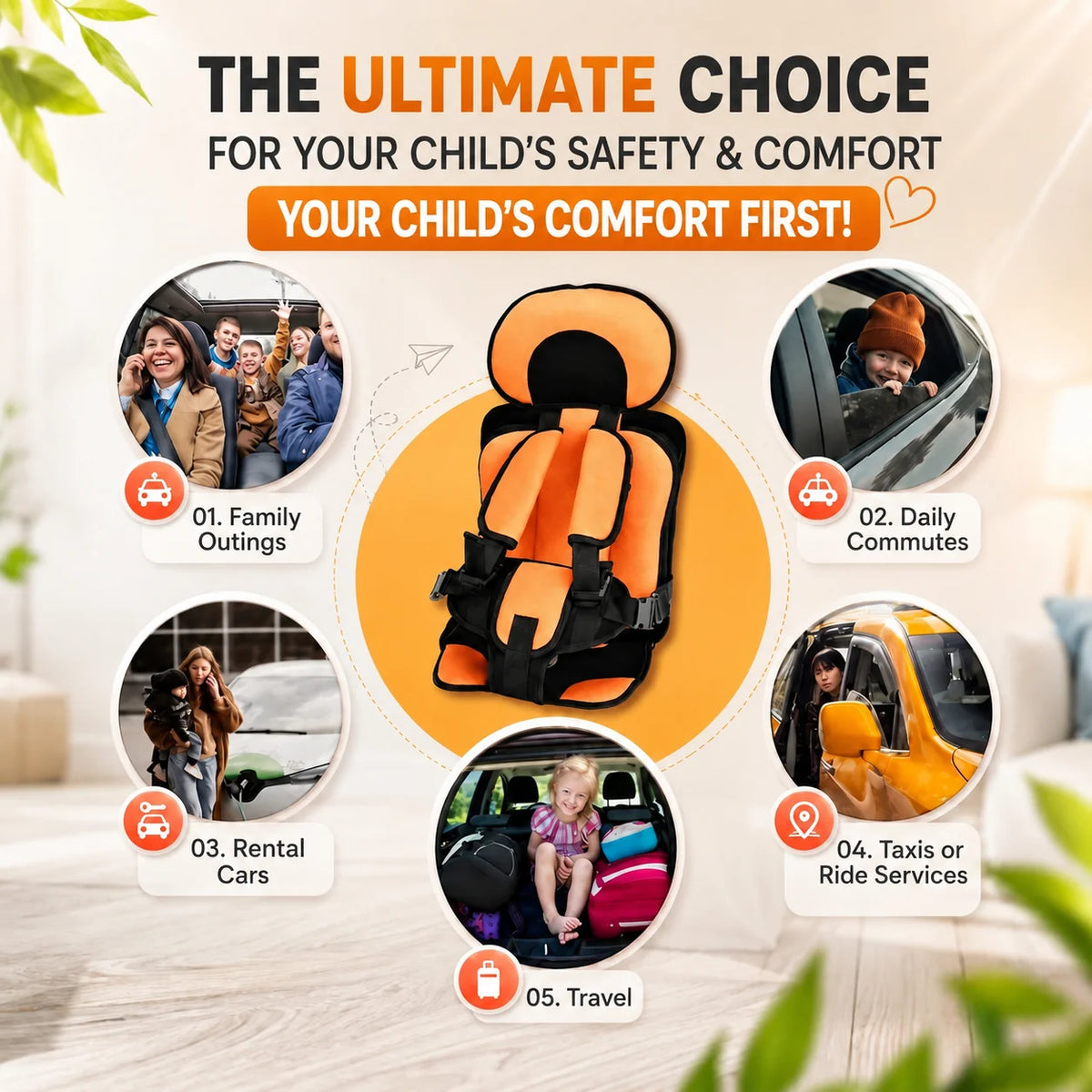 Child Car Seat 5-Point Harness Foldable & Portable