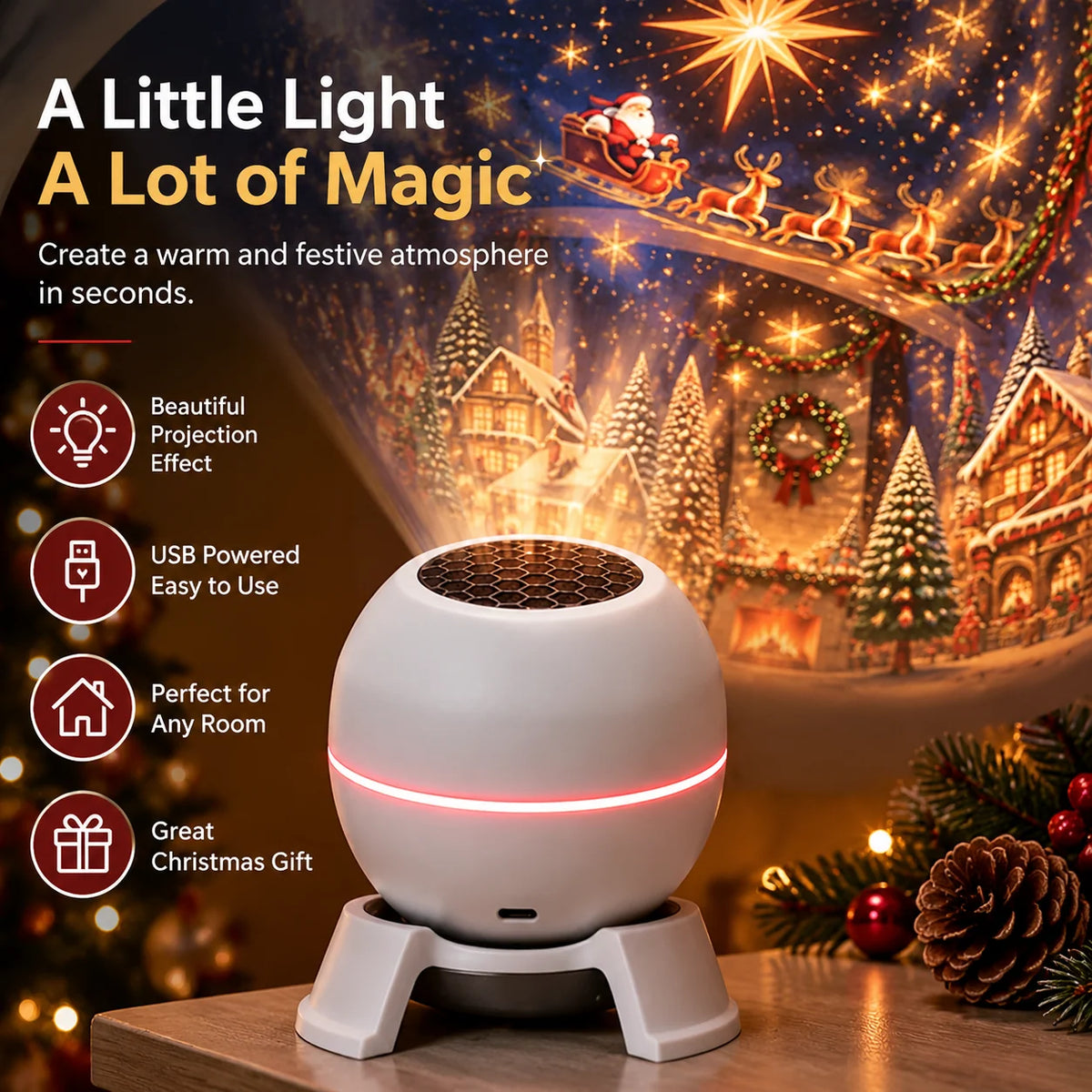 Christmas Light Projector Moving Christmas Scenes USB Powered