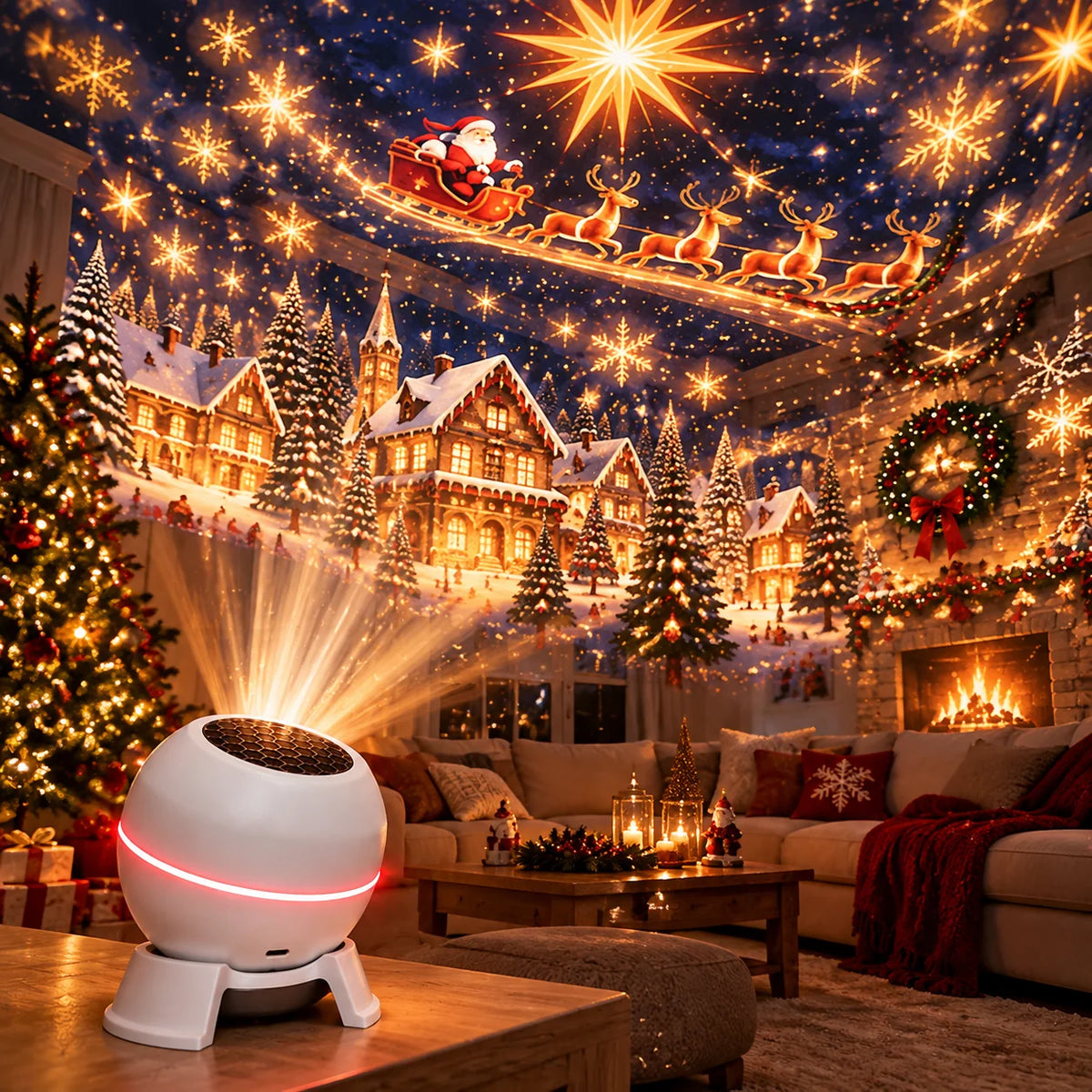 Christmas Light Projector Moving Christmas Scenes USB Powered
