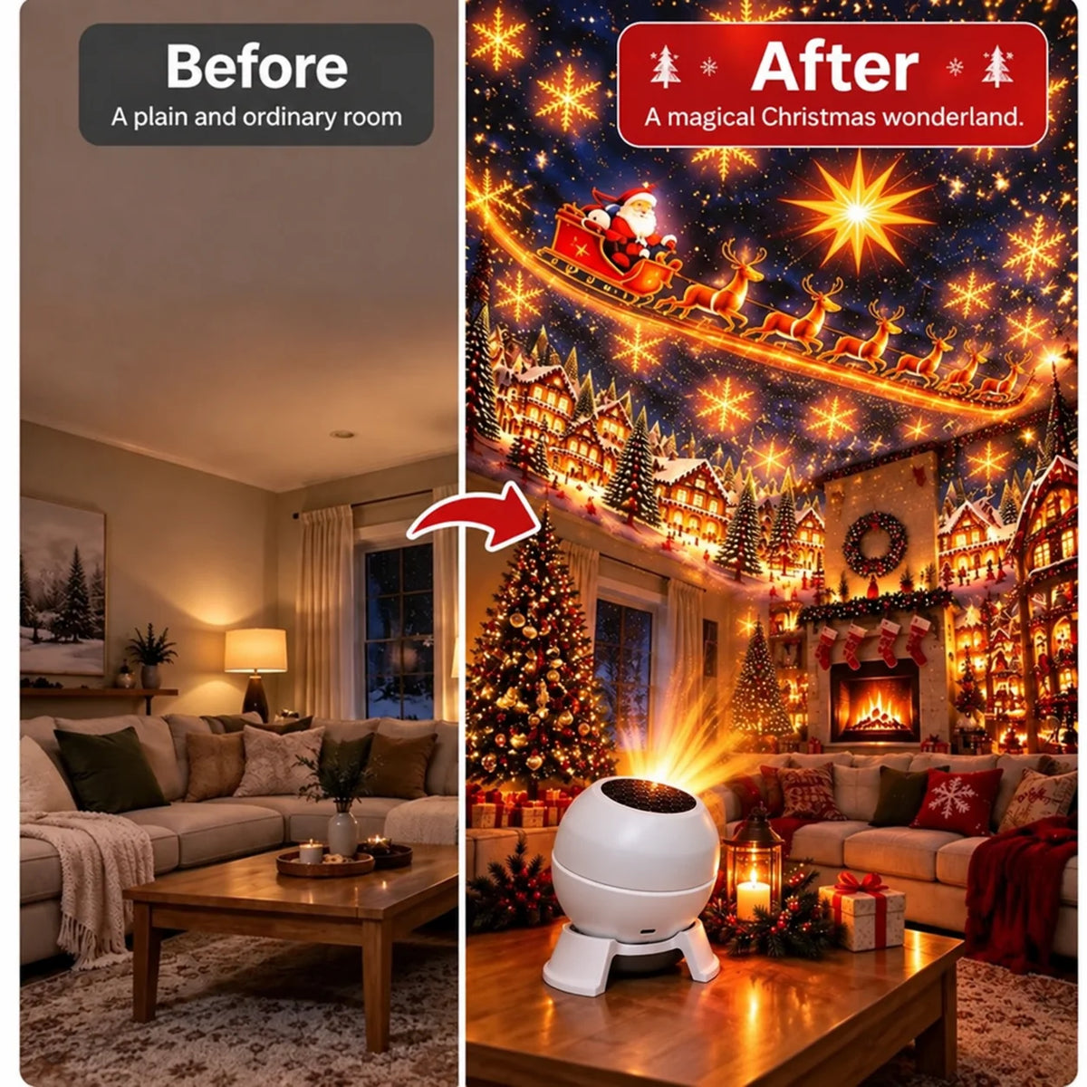 Christmas Projection Light USB-Powered Wall & Ceiling Scenes