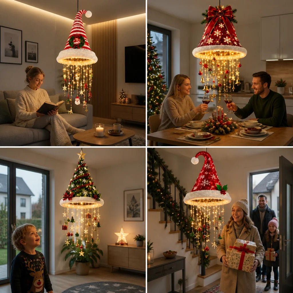 Christmas String Lights Santa Hat Design Warm LED Glow